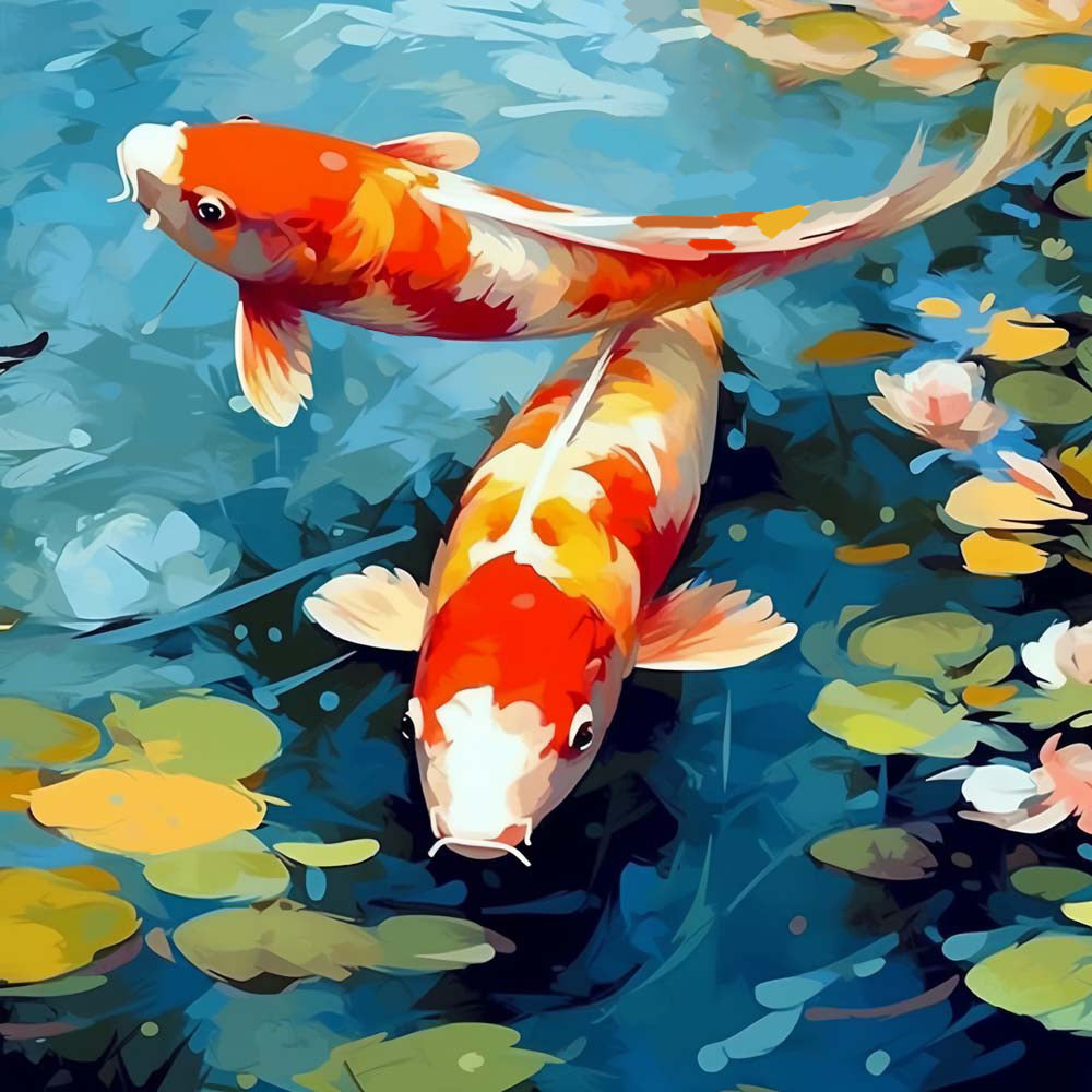 Koi in de Waterlelievijver Diamond Painting