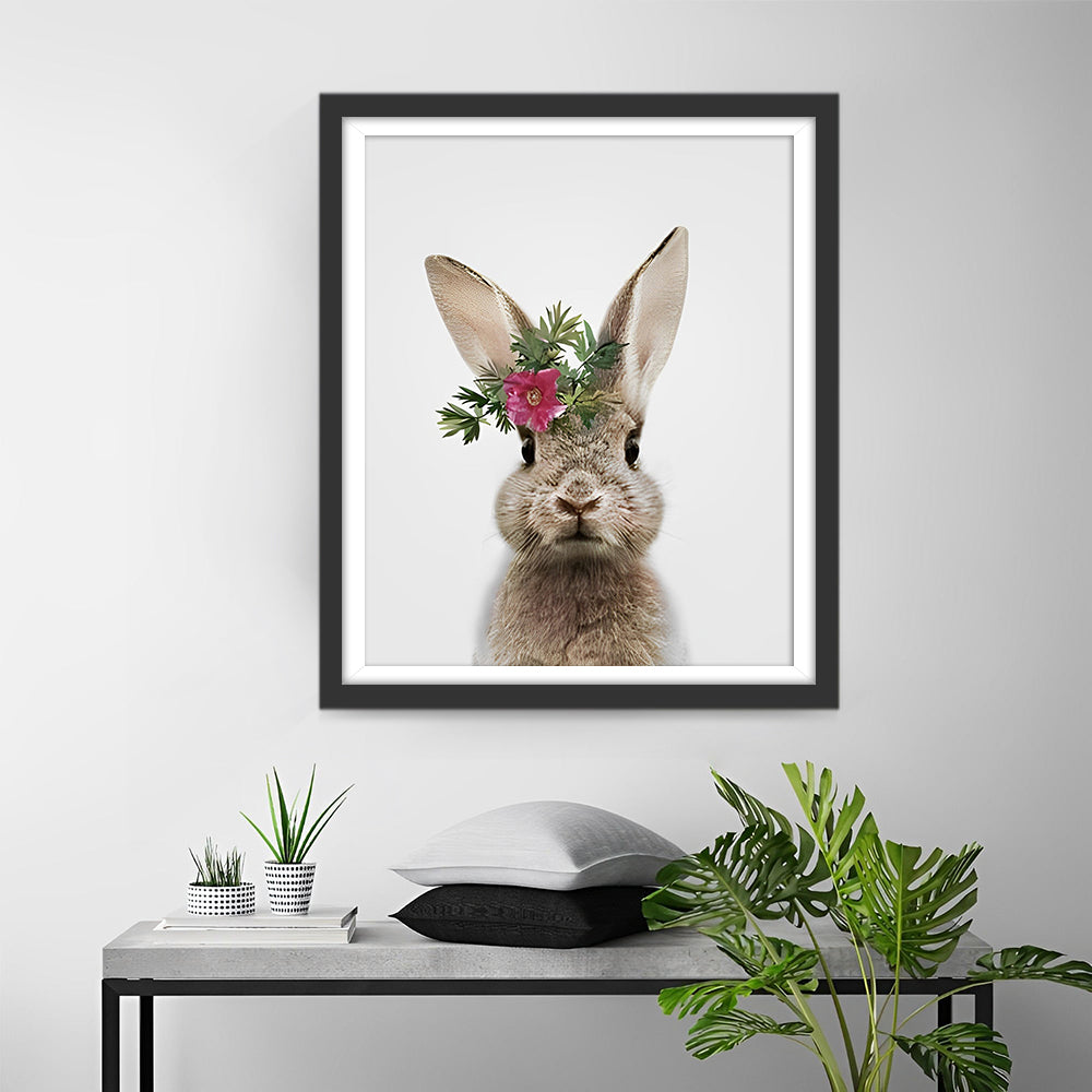 Konijn met Rode Bloem Diamond Painting