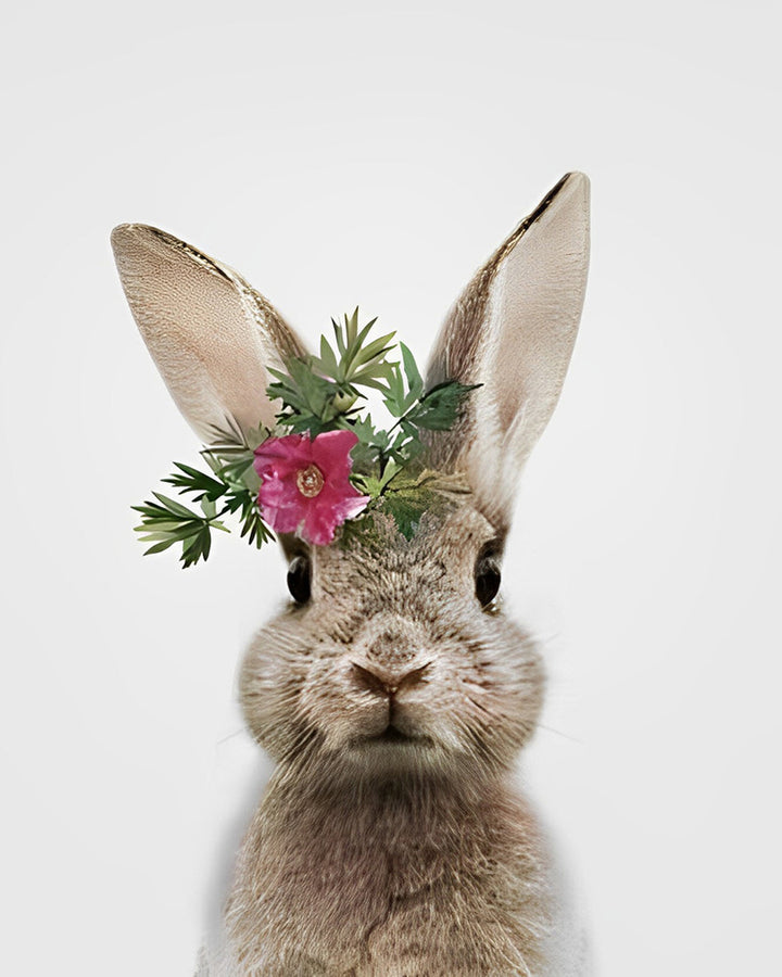 Konijn met Rode Bloem Diamond Painting