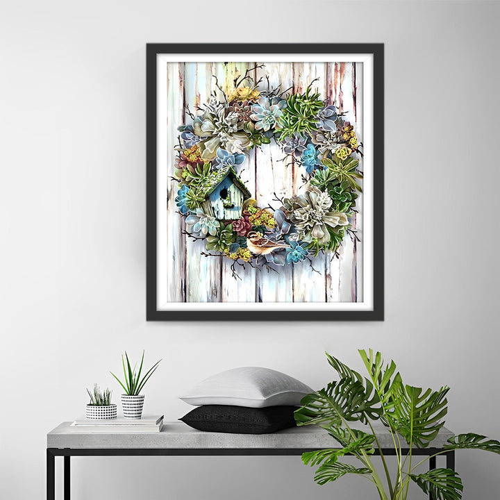 Krans op Houten Bord Diamond Painting