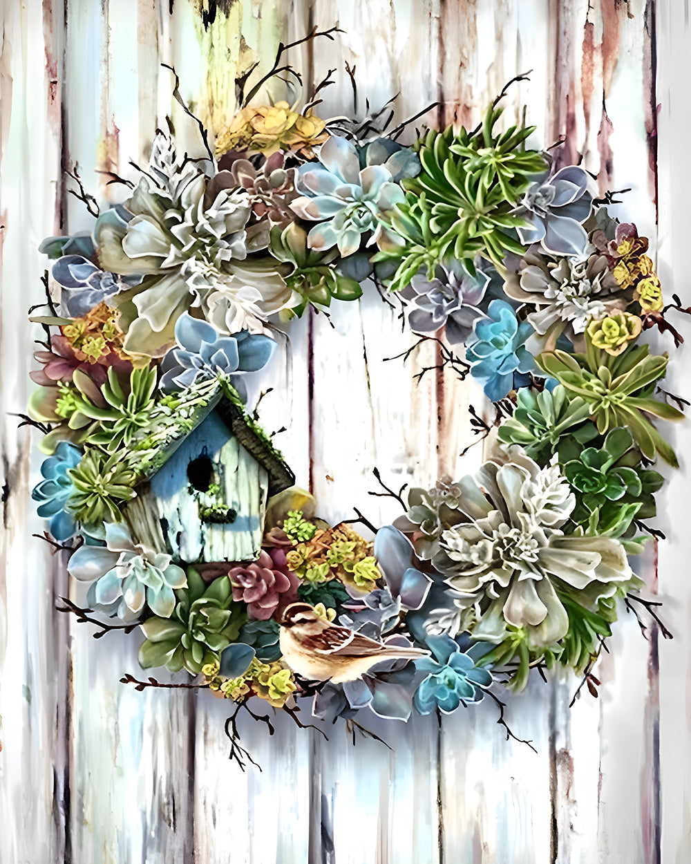 Krans op Houten Bord Diamond Painting