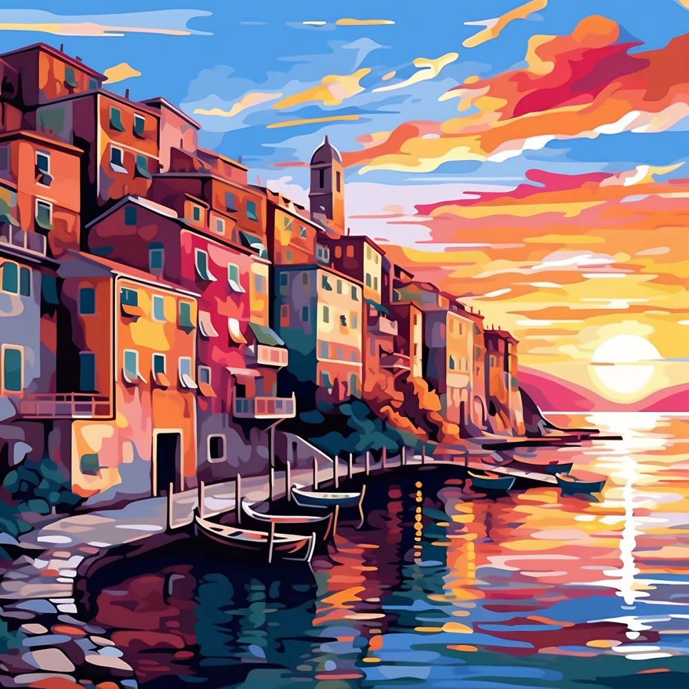 Kustplaats bij Zonsondergang Diamond Painting