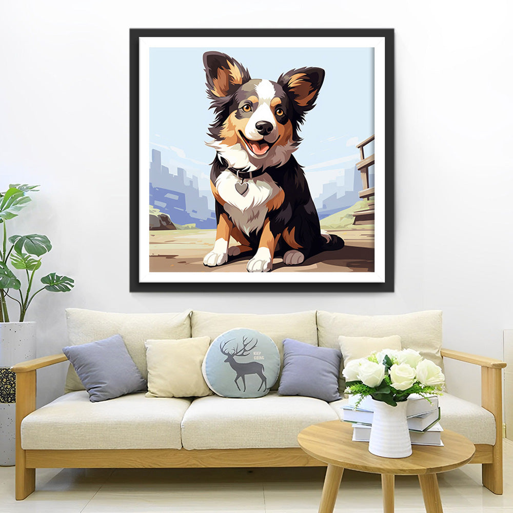 Lachende Hond met Halsband Diamond Painting