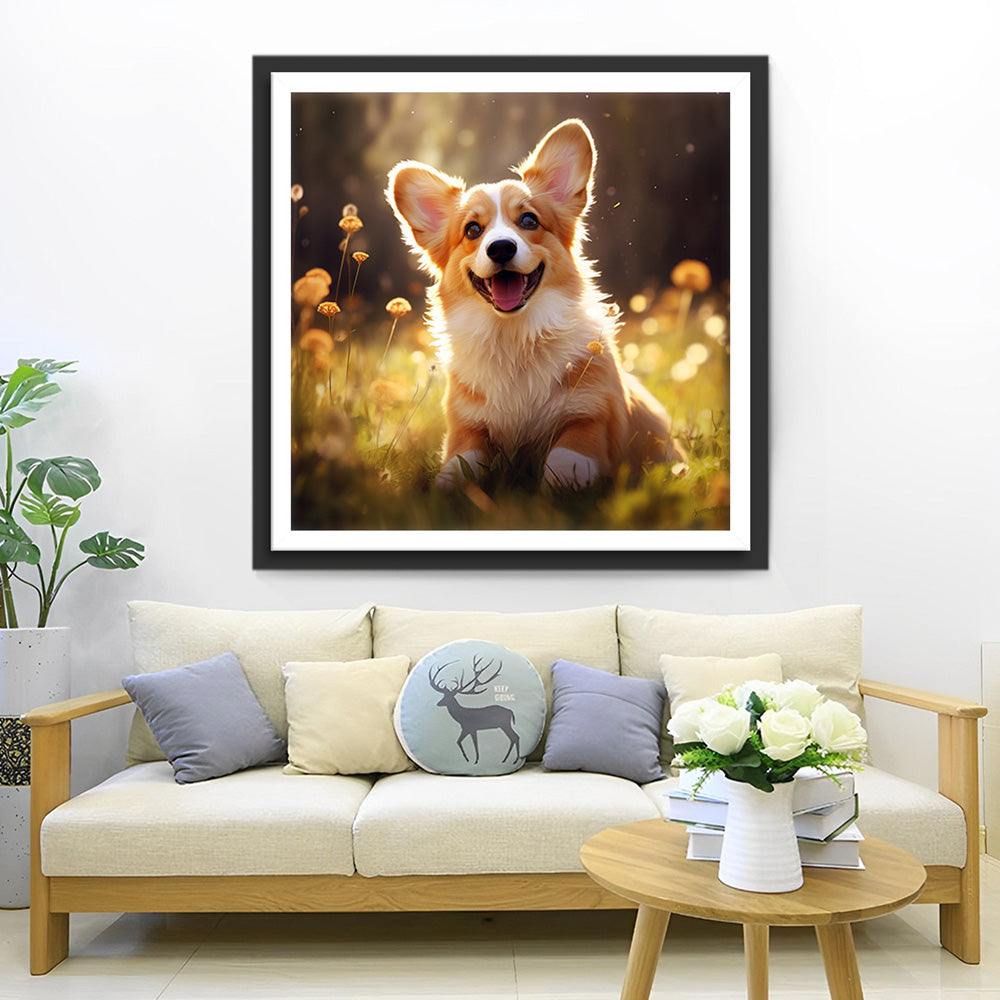 Lachende Hond op het Gras Diamond Painting