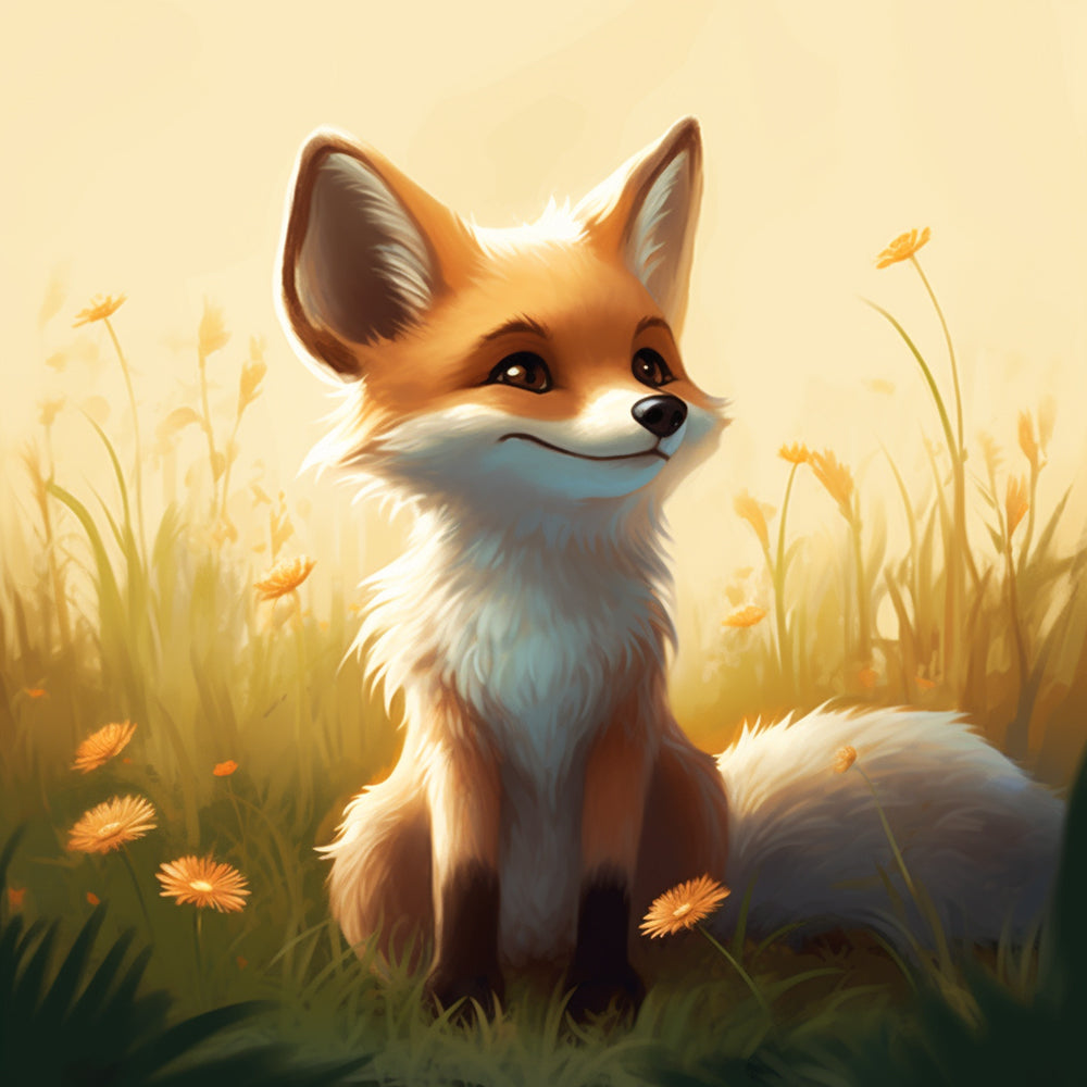 Lachende Kleine Vos en Madeliefjes Diamond Painting