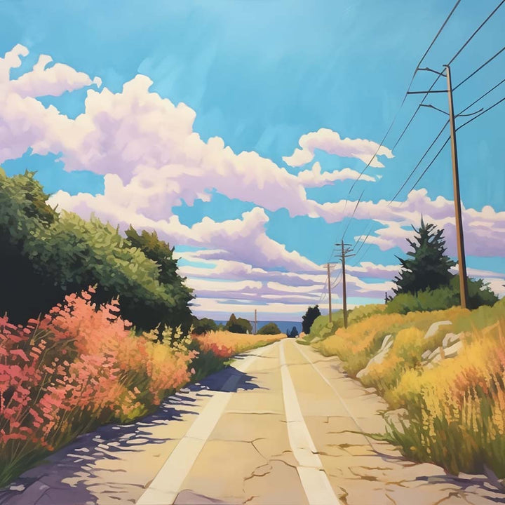 Landweg onder Blauwe Lucht Diamond Painting