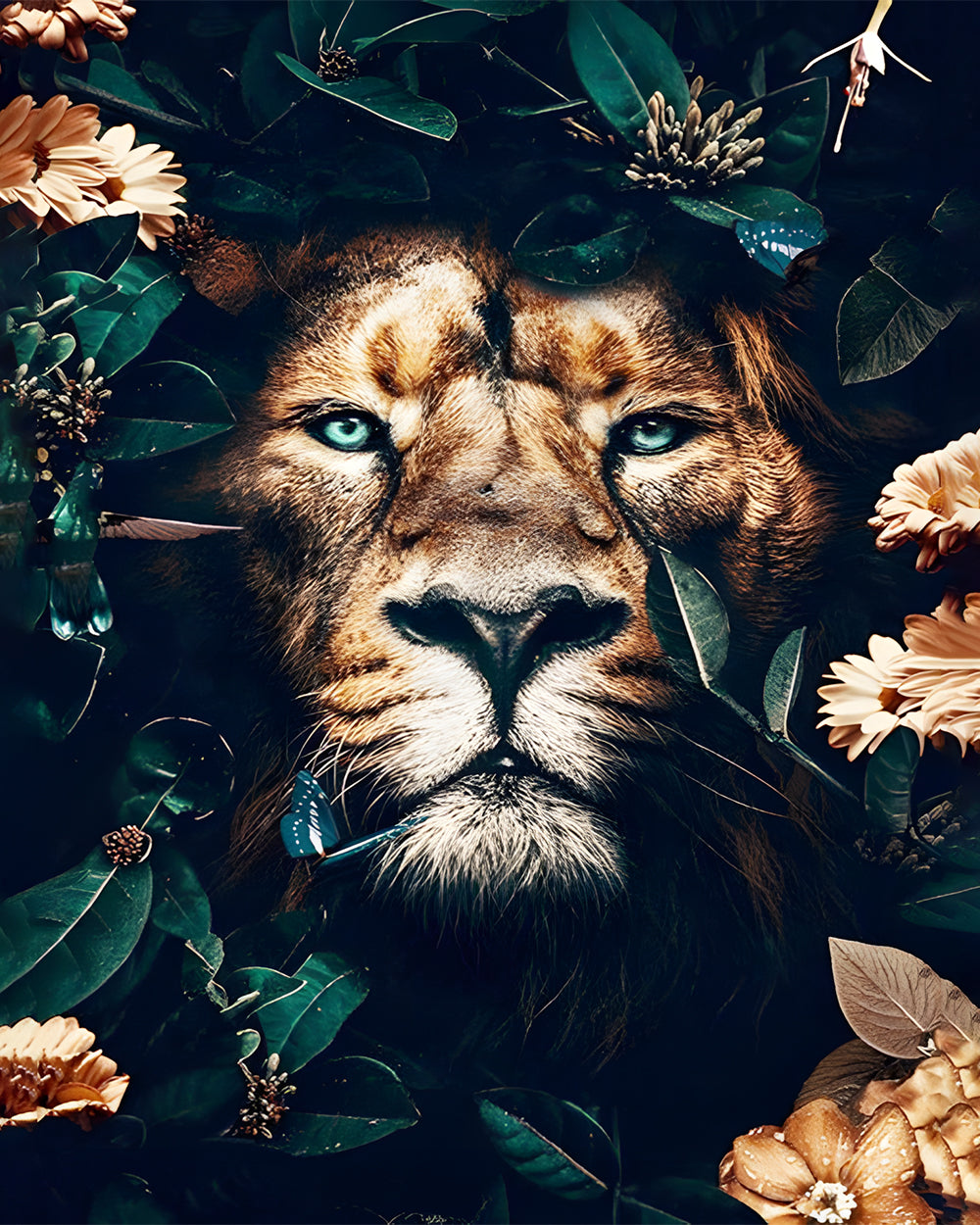 Leeuw Verstopt in de Groene Bladeren Diamond Painting