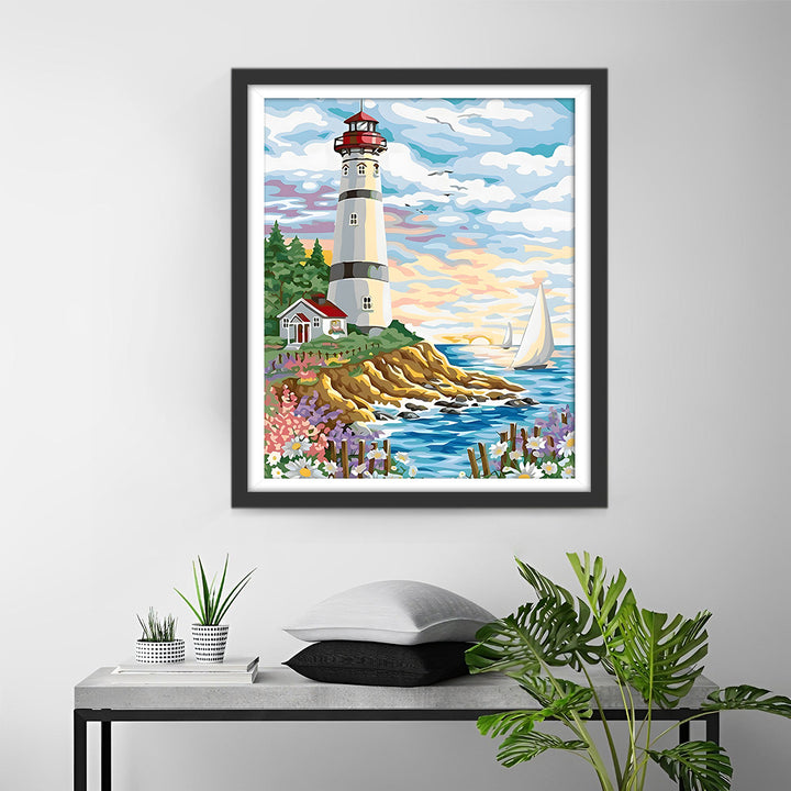 Lente Vuurtoren en Zeilboten Diamond Painting