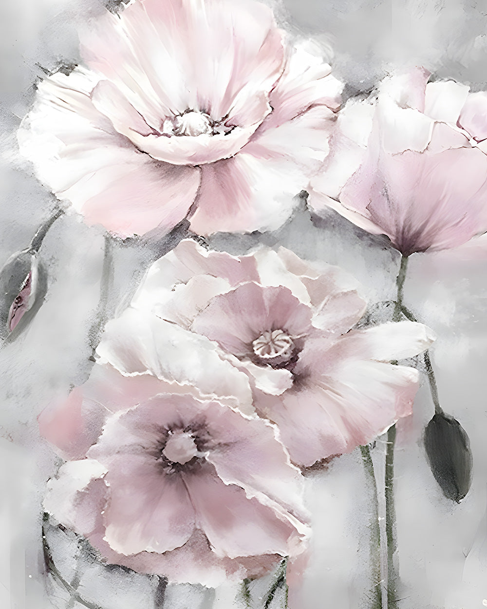 Lichtroze Klaprozen en Knoppen Diamond Painting