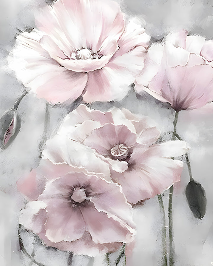 Lichtroze Klaprozen en Knoppen Diamond Painting