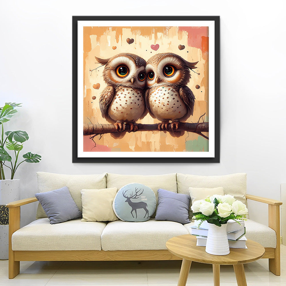 Liefdevol Uilenkoppel op een Tak Diamond Painting