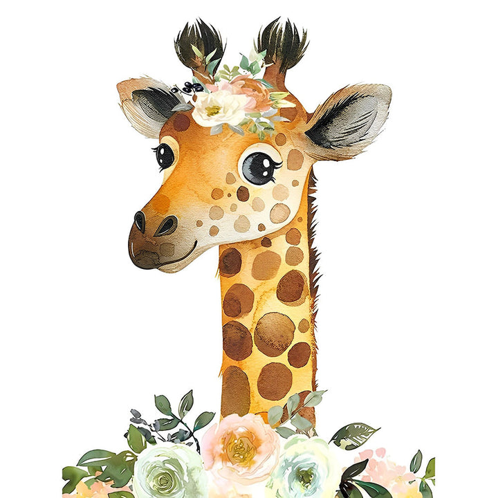 Lieve Giraffe en Bloemen Diamond Painting