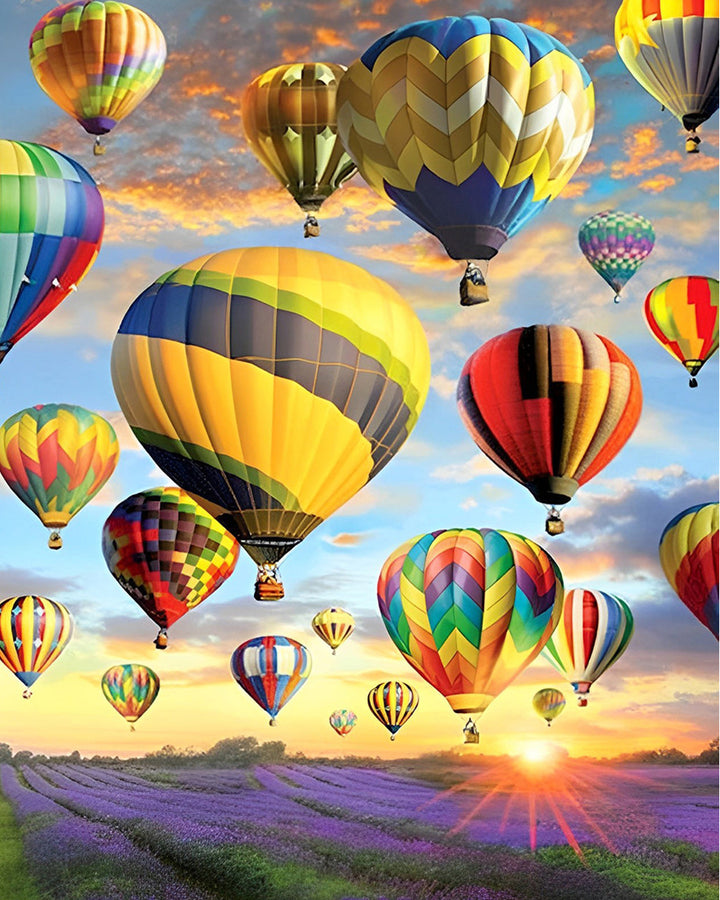 Luchtballonnen boven Lavendelvelden Diamond Painting