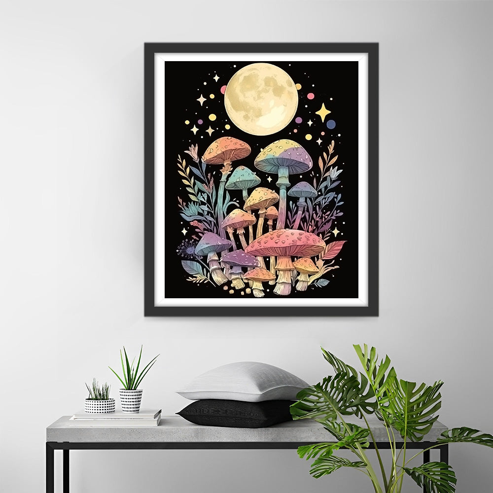 Maan en Kleurrijke Paddenstoelen Diamond Painting