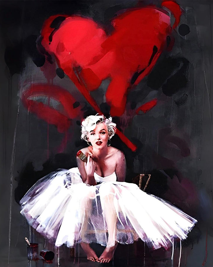 Marilyn Monroe in Een Witte Jurk en Een Rood Hart Diamond Painting