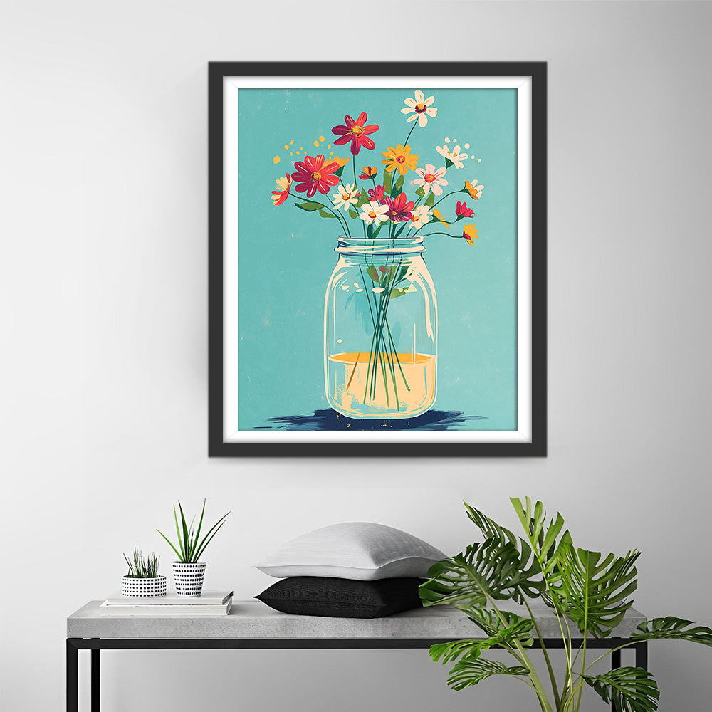 Meerdere Kleine Madeliefjes in een Glazen Fles Diamond Painting