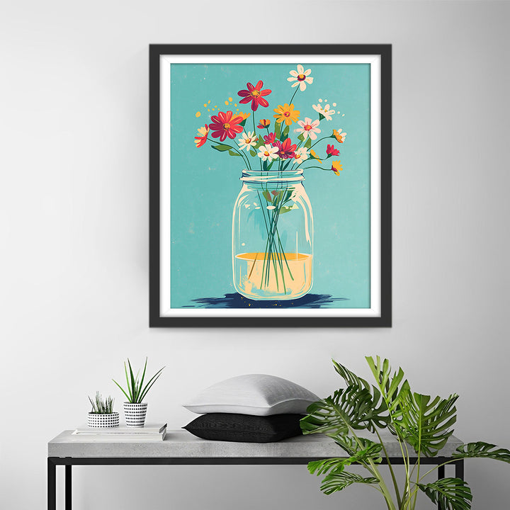 Meerdere Kleine Madeliefjes in een Glazen Fles Diamond Painting