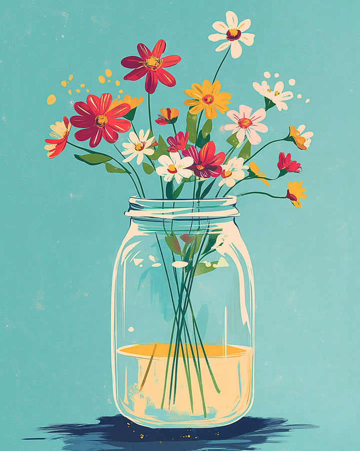 Meerdere Kleine Madeliefjes in een Glazen Fles Diamond Painting