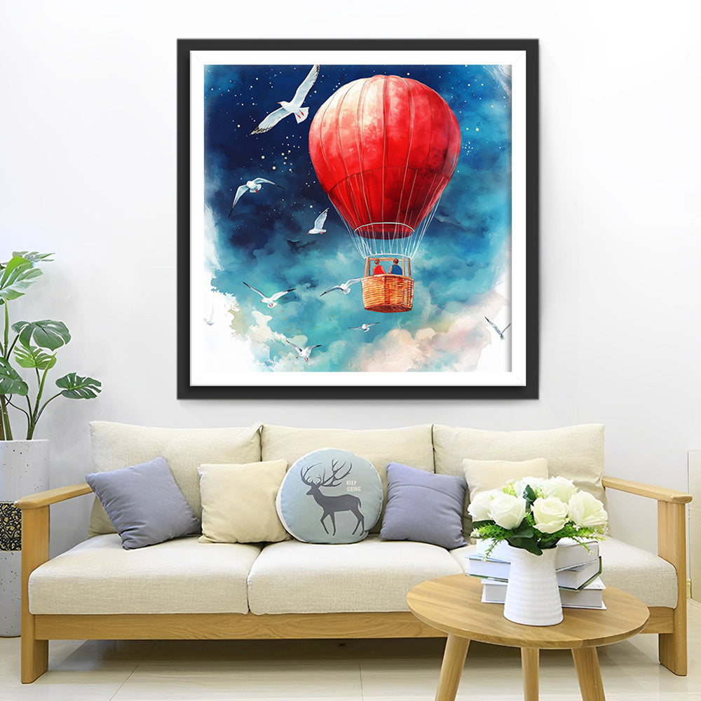 Meeuwen Rondom een Rood Luchtballon Diamond Painting