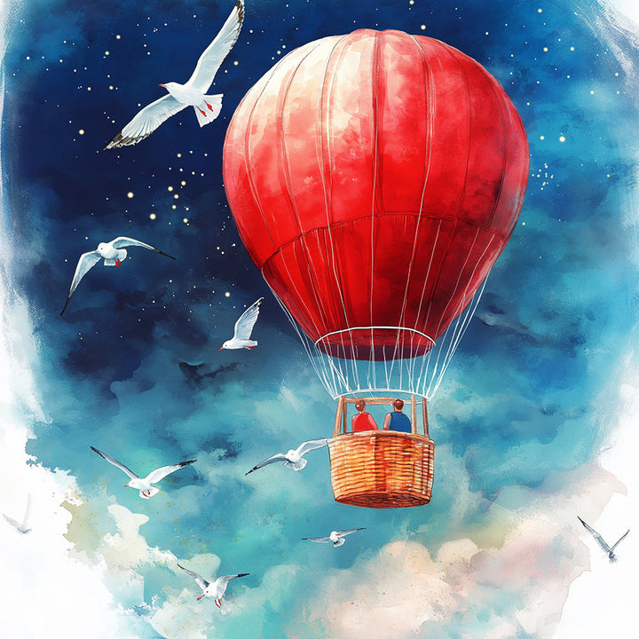 Meeuwen Rondom een Rood Luchtballon Diamond Painting