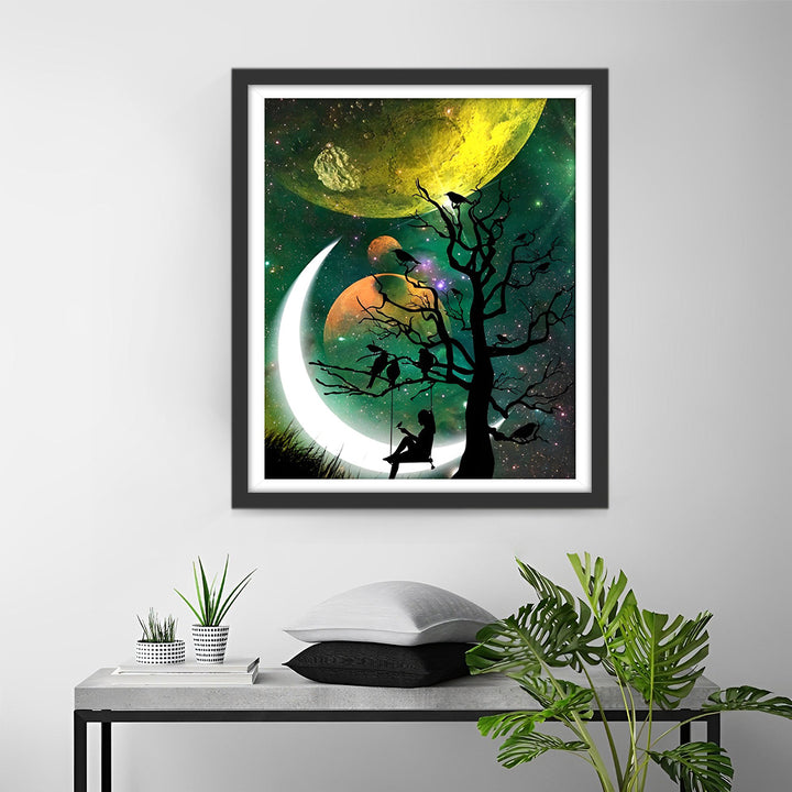 Meisje en Boom onder de Planeten Diamond Painting