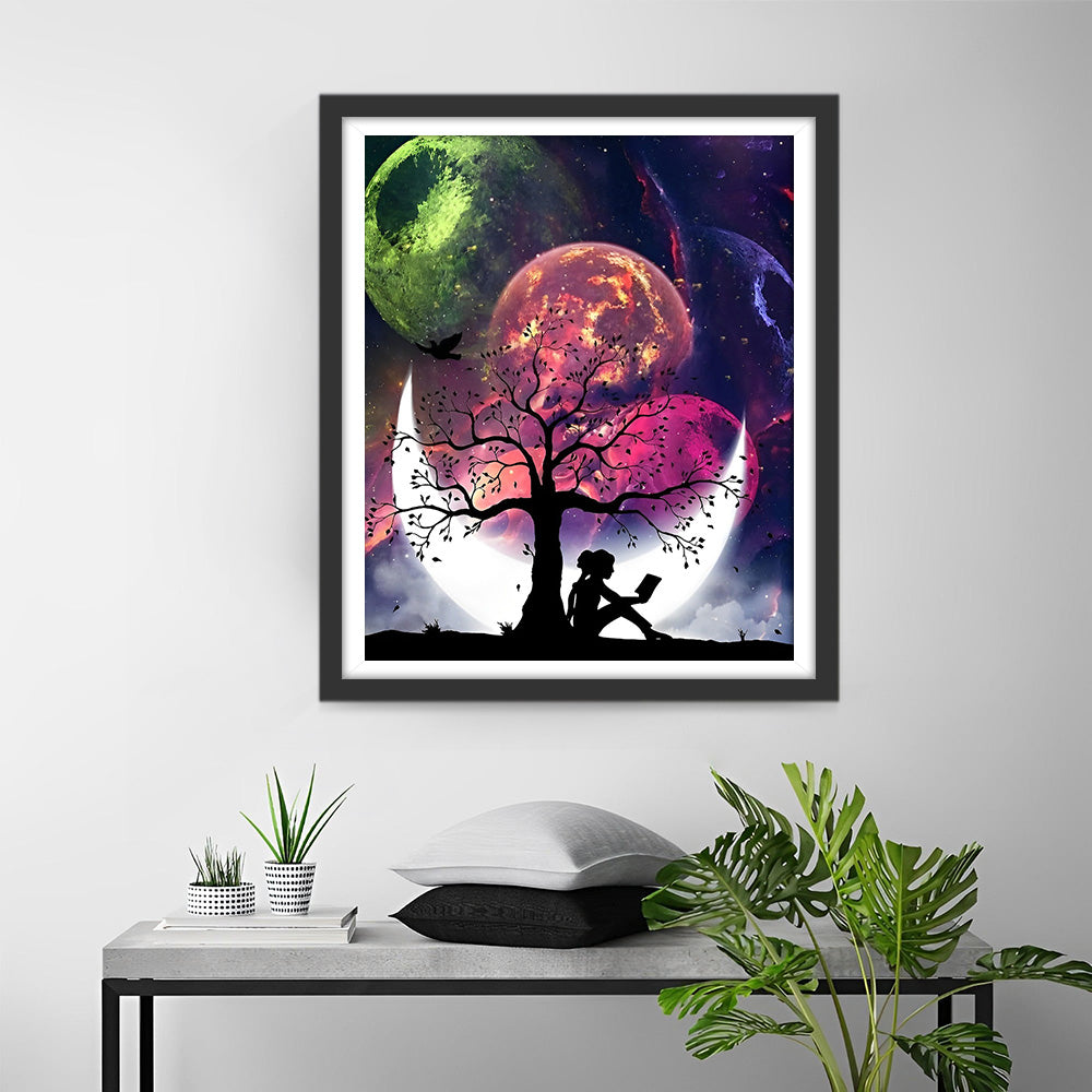 Meisje en Maan onder de Planeten Diamond Painting