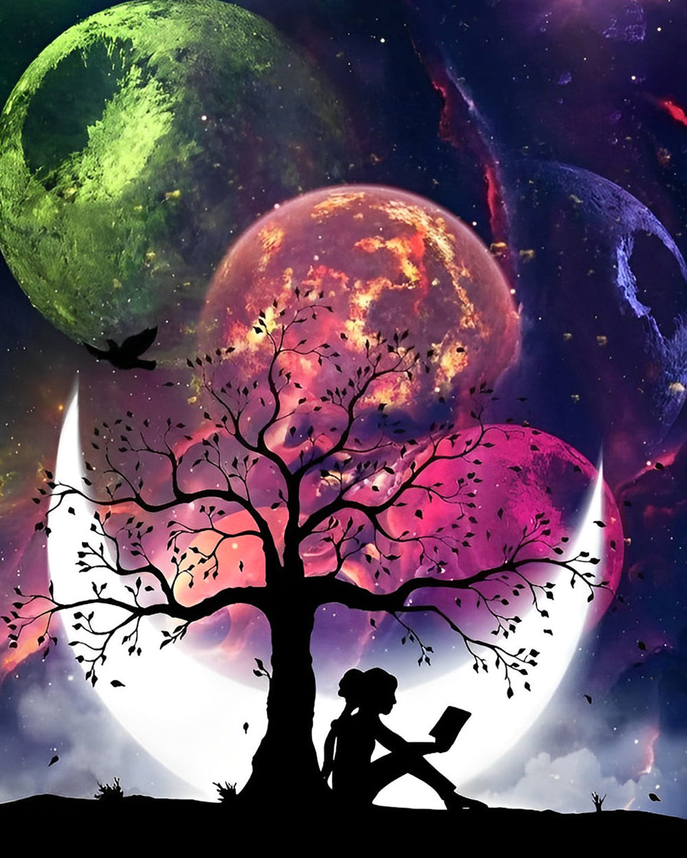 Meisje en Maan onder de Planeten Diamond Painting