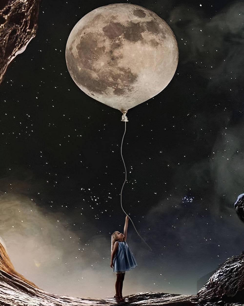 Meisje, Maan en Ballon Diamond Painting
