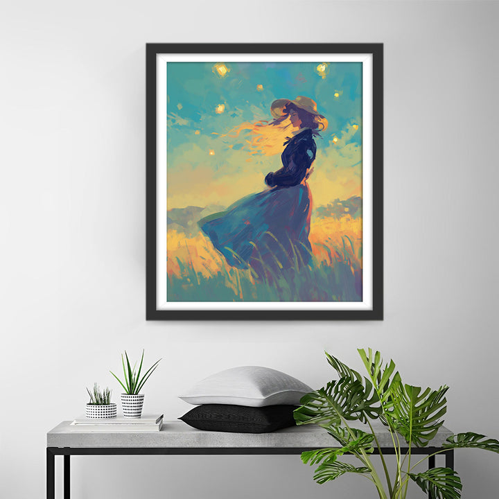 Meisje op het Veld op Zomernacht Diamond Painting