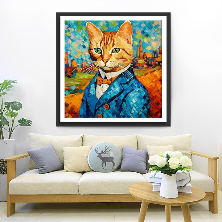 Meneer Kat in de Stijl van Van Gogh Diamond Painting