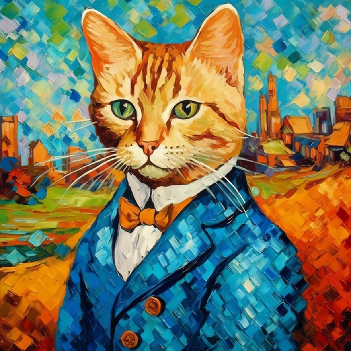Meneer Kat in de Stijl van Van Gogh Diamond Painting