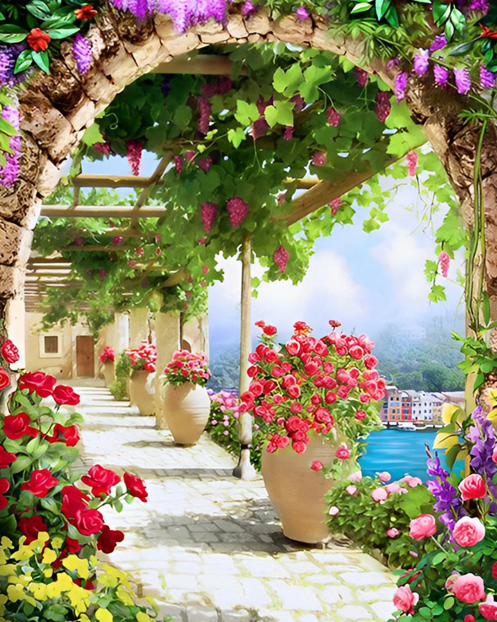 Met Rozen Gevulde Gang Diamond Painting