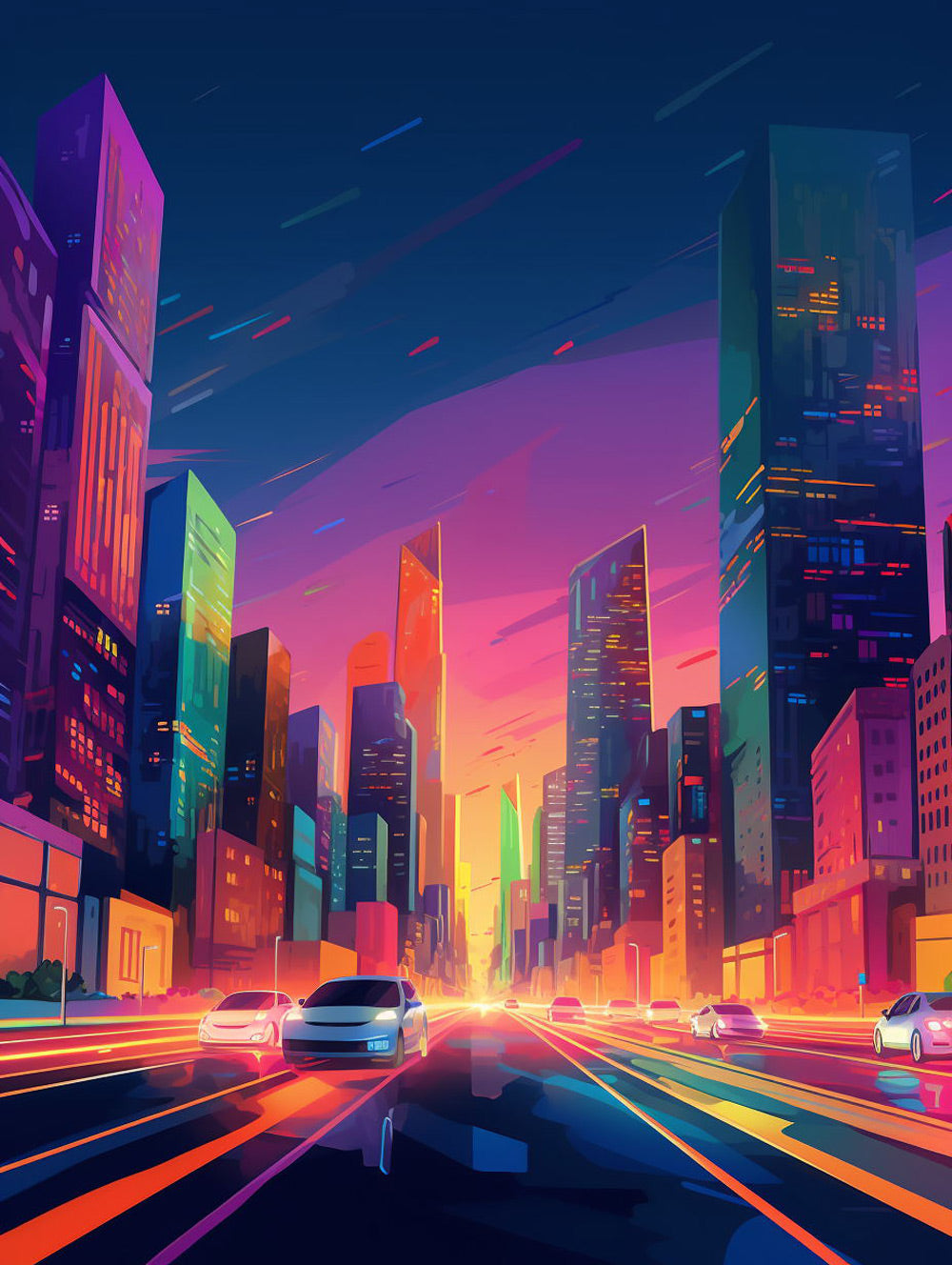 Moderne Stad ’s Nachts Diamond Painting