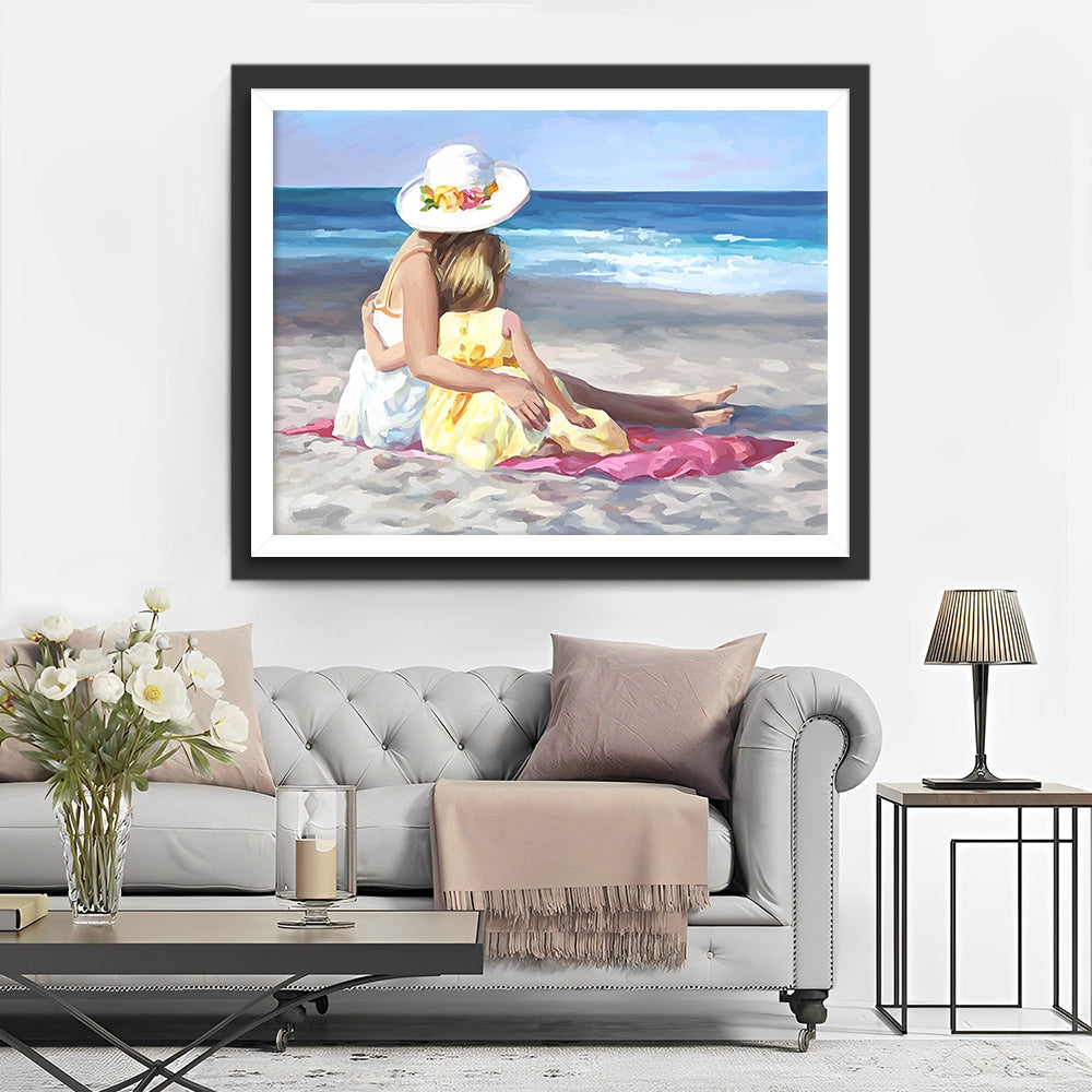 Moeder en Dochter op het Strand Diamond Painting