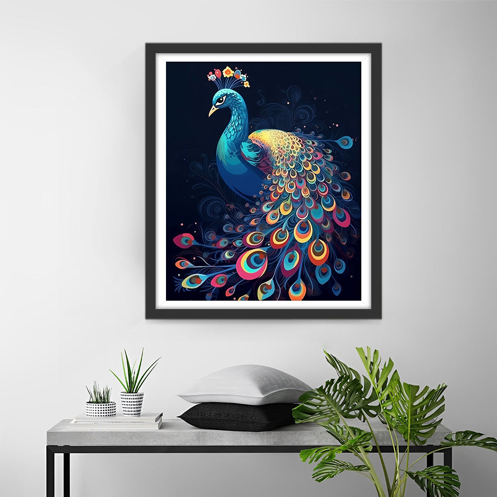 Mooie Pauw in het Donker Diamond Painting