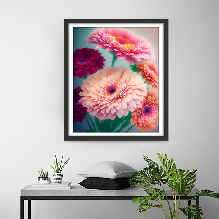 Mooie Roze en Rode Chrysanten Diamond Painting