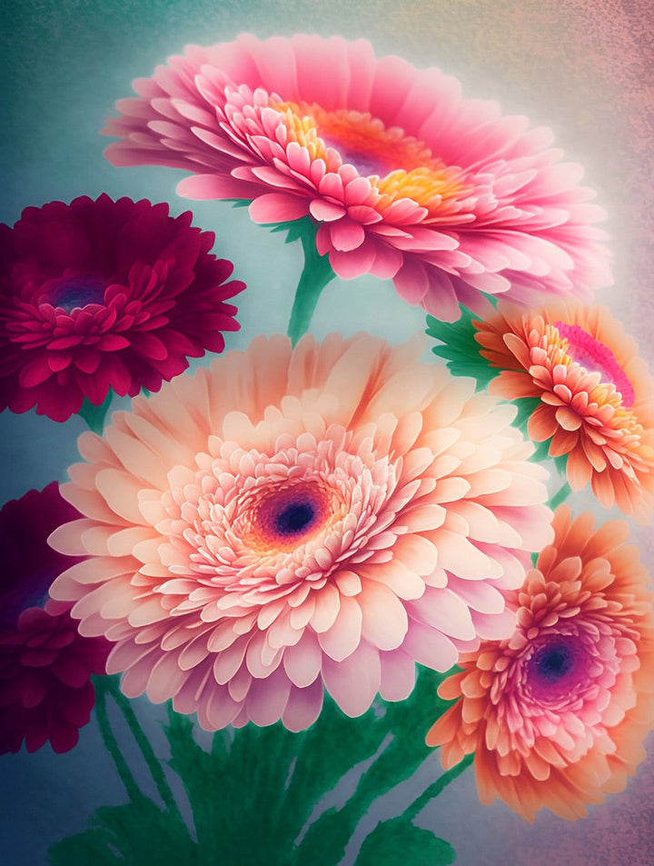 Mooie Roze en Rode Chrysanten Diamond Painting