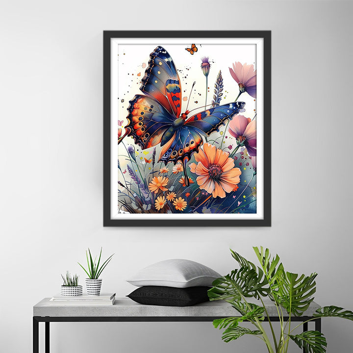 Mooie Vlinder tussen Bloemen Diamond Painting