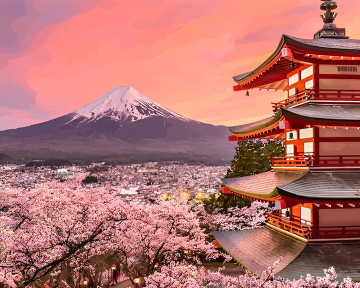 Mount Fuji en Sakura Diamond Painting