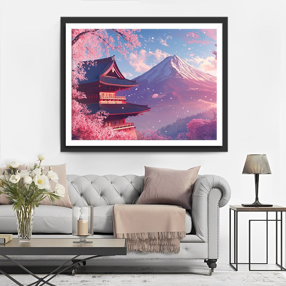 Mount Fuji onder de Kersenbloesems Diamond Painting