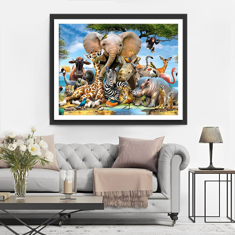 Olifant en Dierenvrienden Diamond Painting