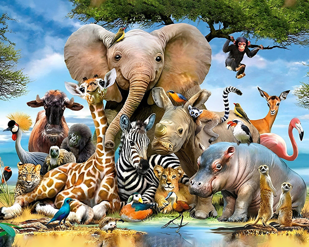 Olifant en Dierenvrienden Diamond Painting