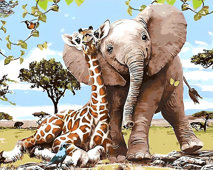 Olifant en Giraffe Diamond Painting