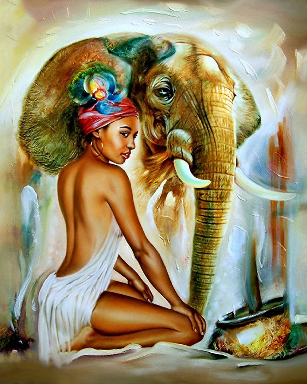 Olifant en Vrouw Diamond Painting