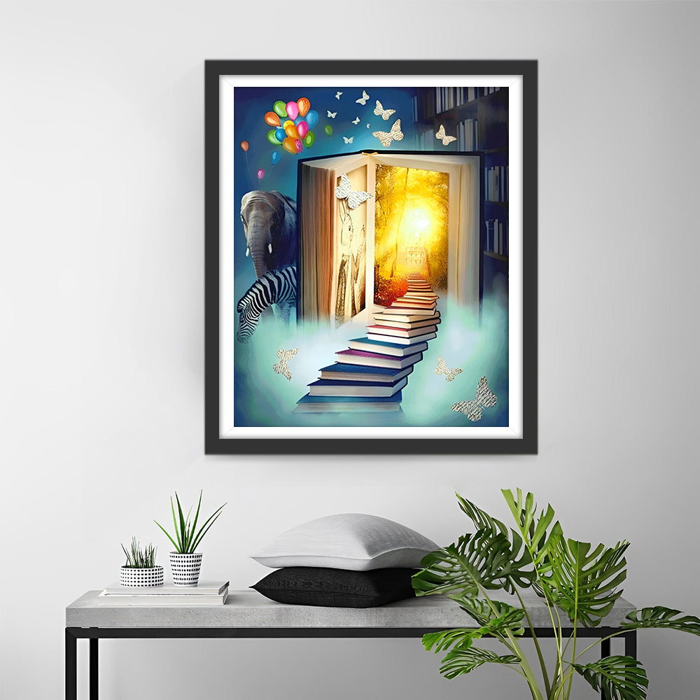 Olifant, Zebra en Boeken Diamond Painting