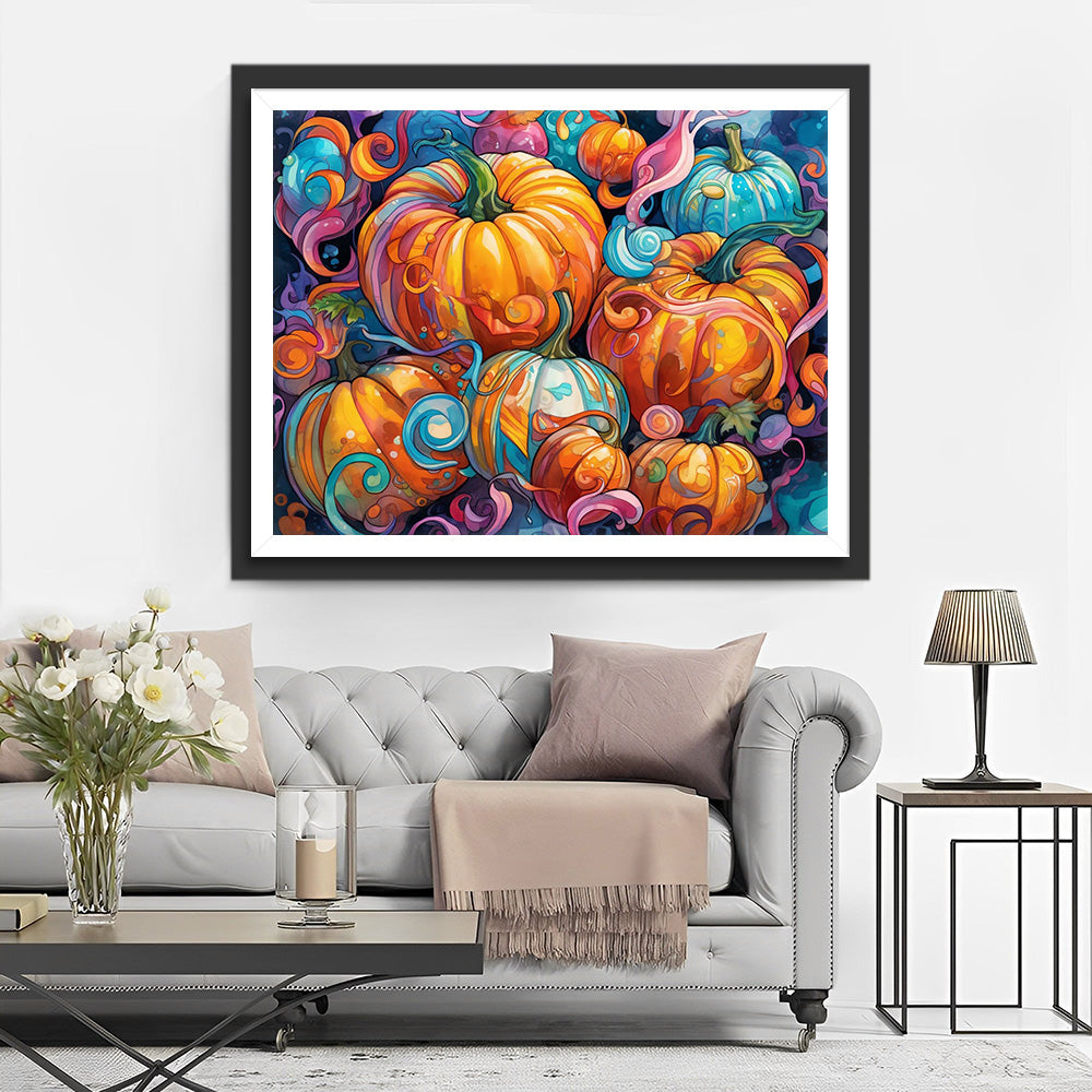 Oranje en Blauwe Pompoenen Diamond Painting