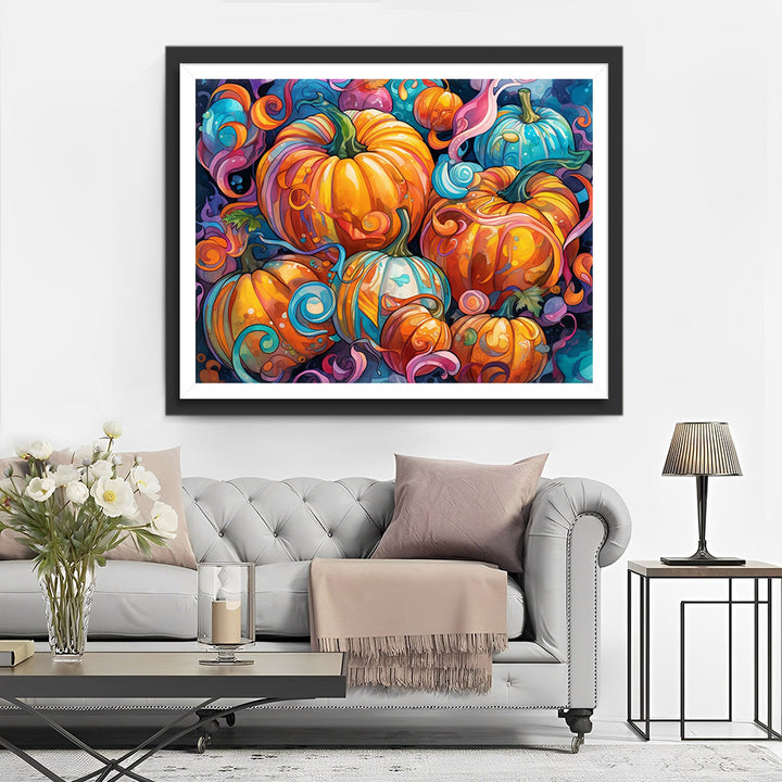 Oranje en Blauwe Pompoenen Diamond Painting