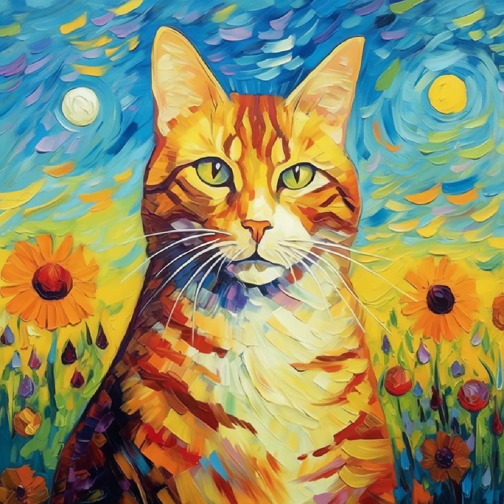 Oranje Kat in de Stijl van Van Gogh Diamond Painting
