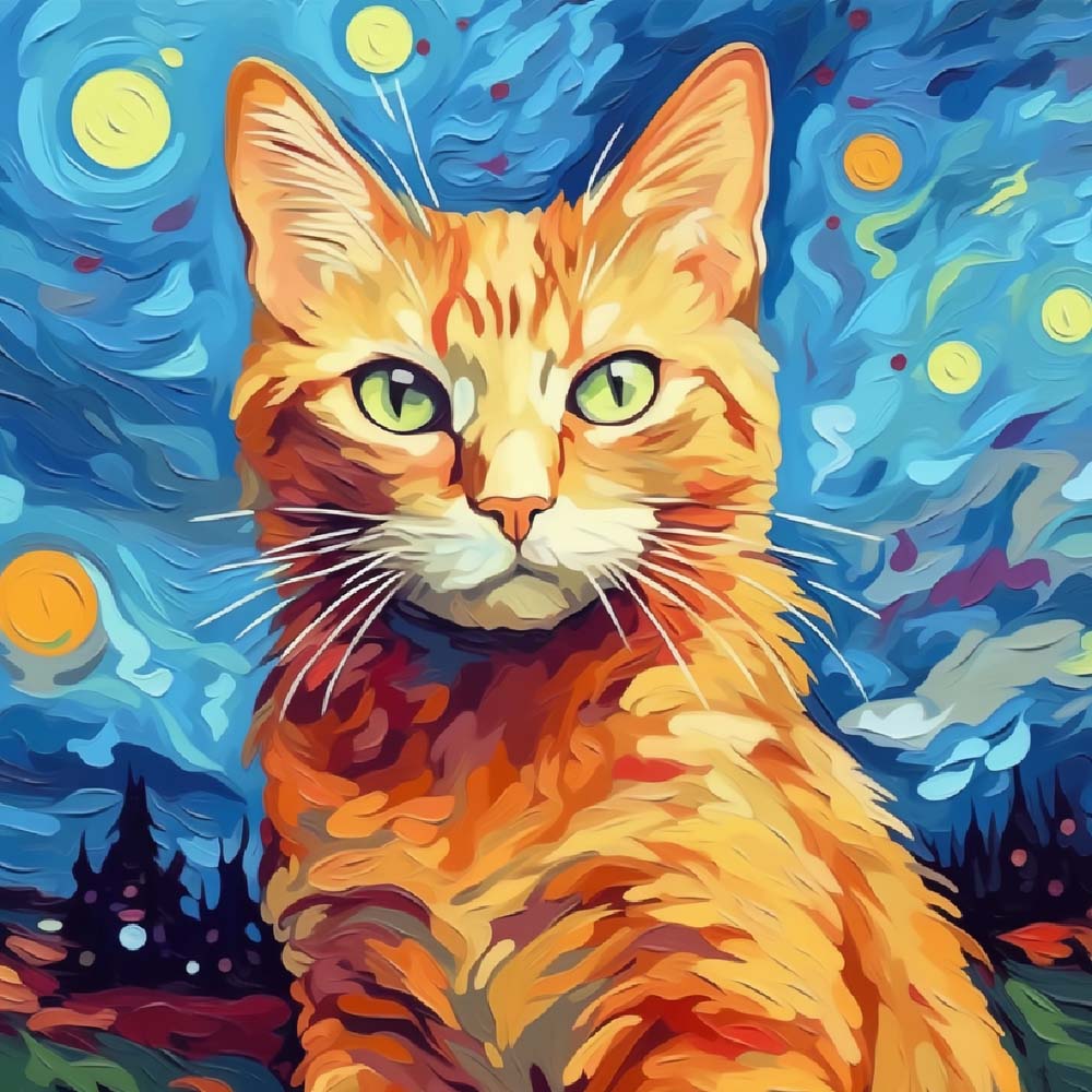 Oranje Kat onder de Sterrennacht Diamond Painting