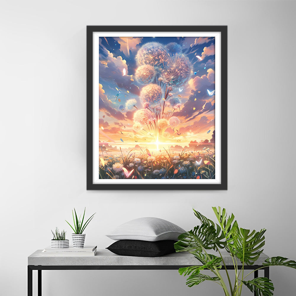 Paardenbloem en Zonsondergang Diamond Painting